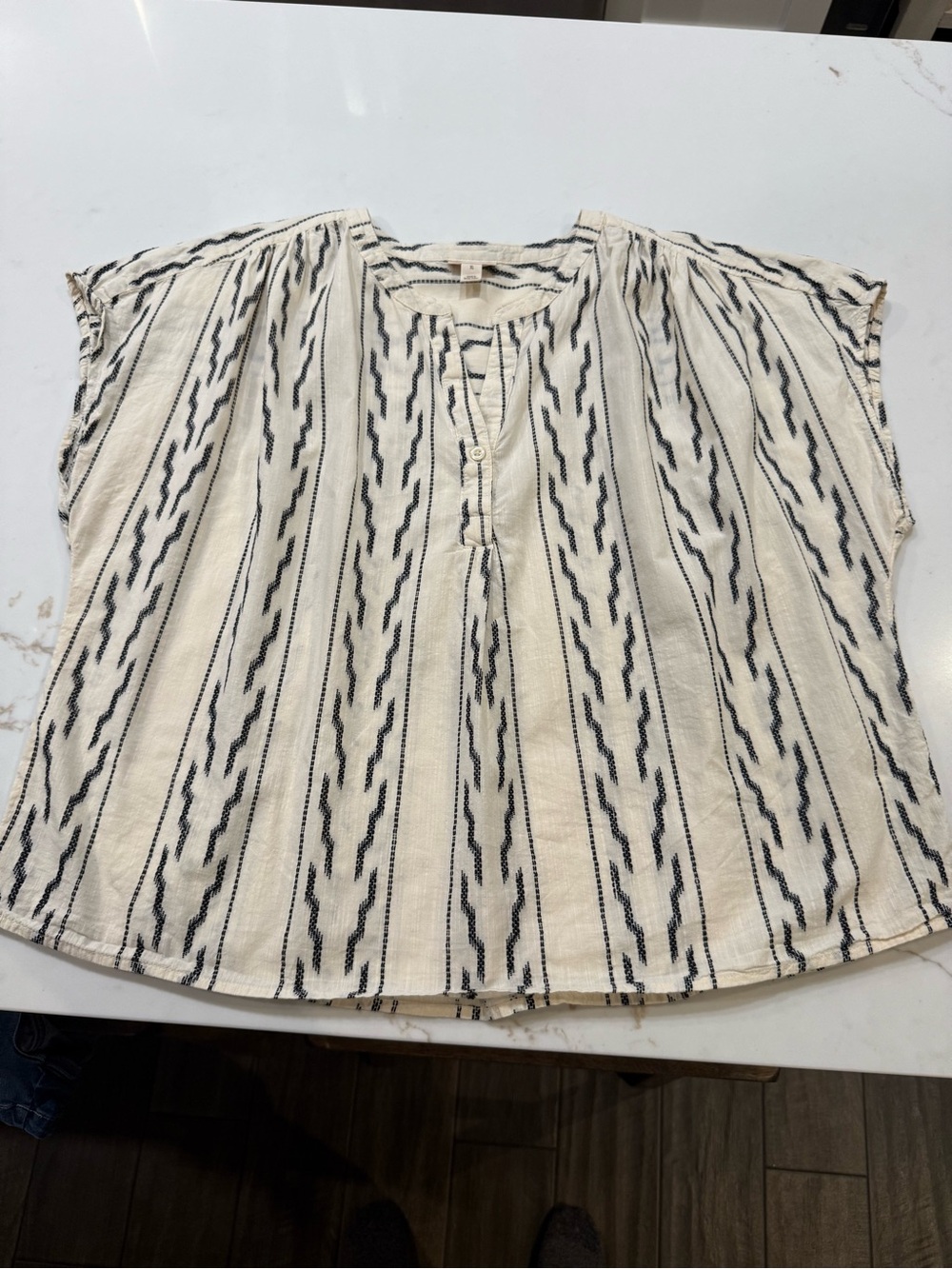 Anna Ivory Blouse with Black Striped Motif
